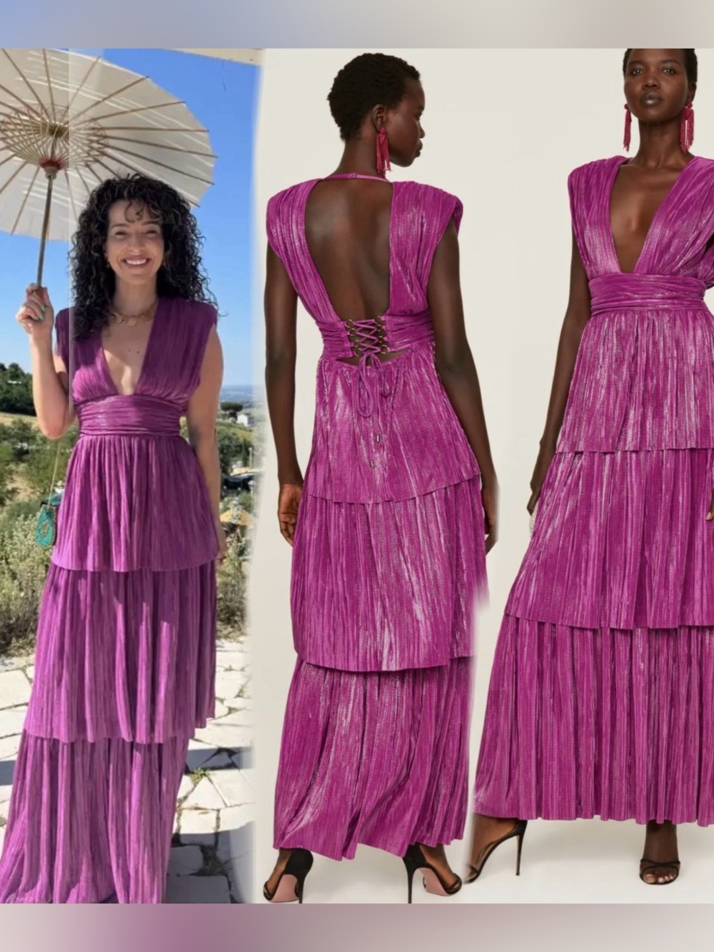 Sabina Musayev Judith Gown
Elegant Purple Tiered Maxi Dress size XS
